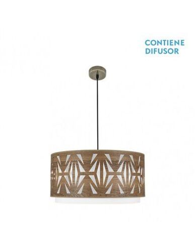 Suspension Katerina 3xe27cuir/Bois Foncé Regx60x60 Cm