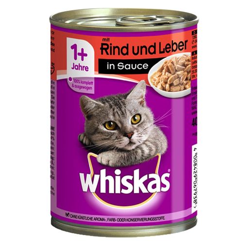 24x400g Whiskas Adult 1+ Boeuf Et Foie En Sauce Pour Chat