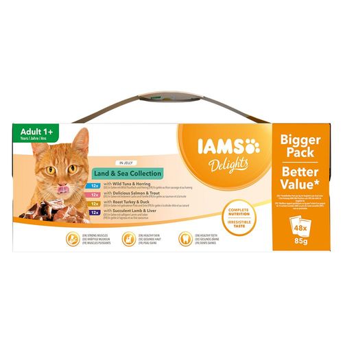 48x85g Iams Delights Adult Terre & Mer En Gelée - Pâtée Pour Chat