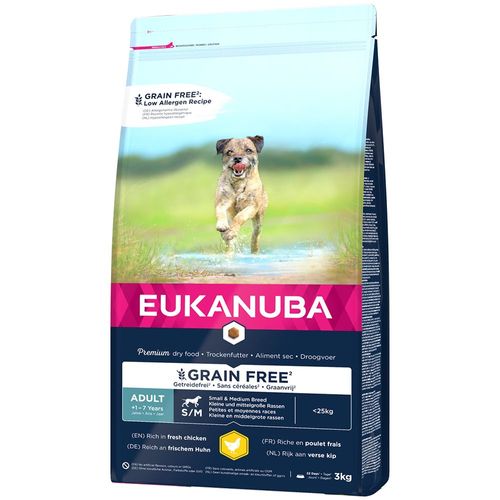 3kg Eukanuba Grain Free Adult Small / Medium Breed Poulet - Croquettes Pour Chien
