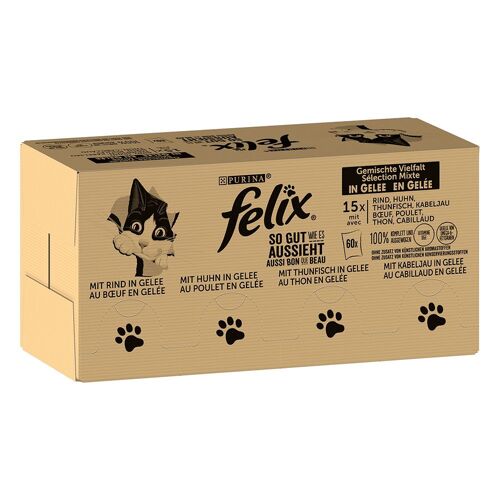 120x85g Jumbopack Felix Tendres Effilés B¿Uf, Poulet, Cabillaud, Thon - Pâtée Pour Chat