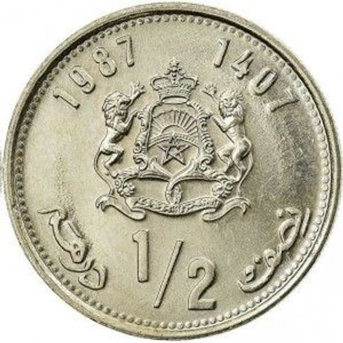 Pièce De Monnaie Du Maroc - 1/2 Dirham De 1987