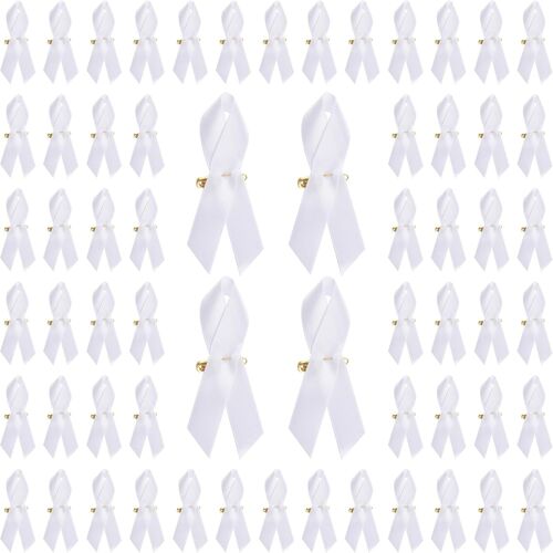 Lot De 200 Broches Avec Ruban Blanc Et Épingle À Nourrice, Pour Sensibilisation Aux Cancers, Pour Fête, Événement, Blanc