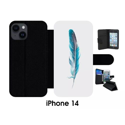 Etui À Rabat Iphone 14 - Plume - Simili-Cuir - Noir