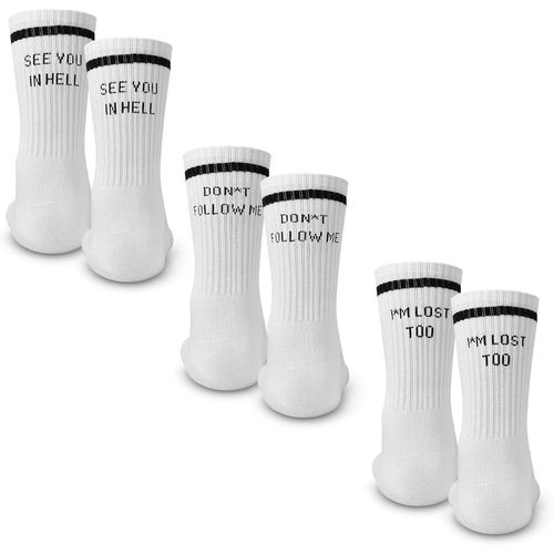 Kalanka-Lot De 3 Paires De Chaussettes Blanches En Coton - Chaussettes De Tennis Rétro Pour Homme Et Femme Avec Dictons - Respirantes