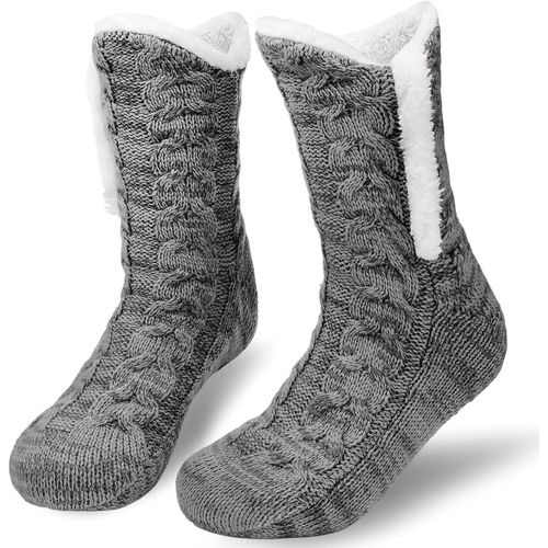 Kalanka-Chausson Chaussette Femme Homme, Chaussettes Pantoufles Antidérapantes Thermiques, Hiver Chaussette Chaude Polaire, Grosses Chaussettes Pilou Pilou De Noel, Cadeau De Noël