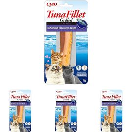 Tuna Fillet Grilled - Friandises Pour Chats En Filet De Thon - Bouillon Aromatisé À La Crevette - Snack Pour Félins Grillé Et Riche En Antioxydants - 1 Filet De 15g (Lot De 4)
