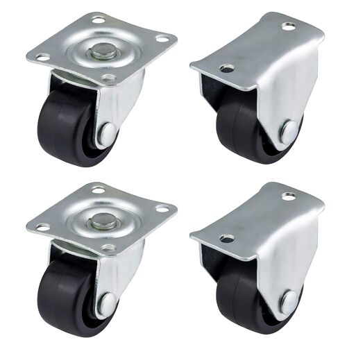 Lot de 4 roulettes pivotantes et fixes en plastique 25 mm pour meubles, appareils électroménagers et équipements 50 kg maximum par lot