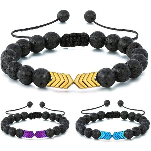 Bracelet De Perles Pour Homme En Pierre De Lave Mate Volcanique Pour Femme Bracelet Extensible