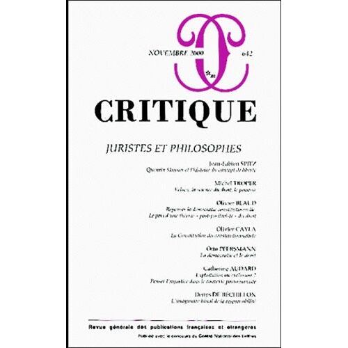 Critique N° 642 Novembre 2000 : Juristes Et Philosophes
