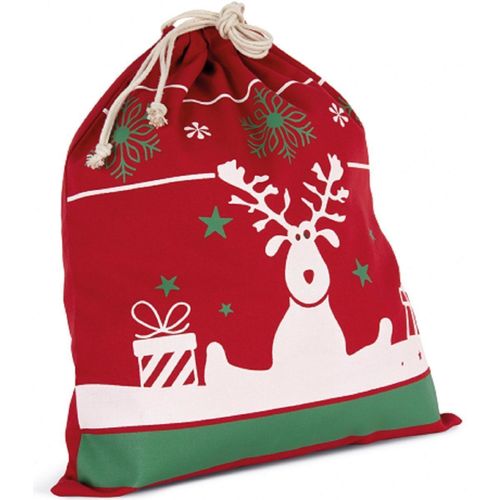 Sac en coton à cordon motifs Noël - Cadeaux - KI0735 - rouge