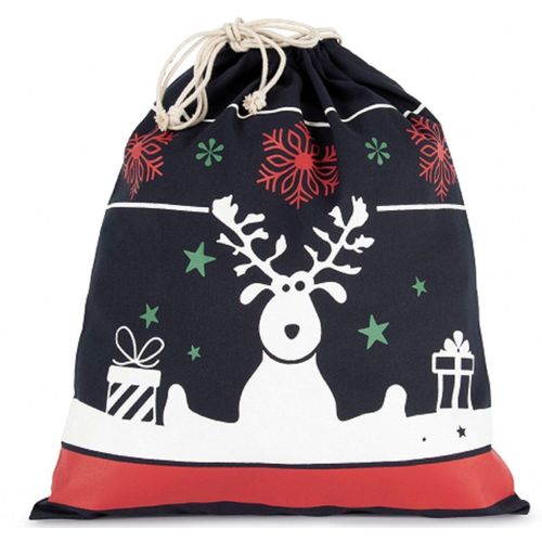 Sac en coton à cordon motifs Noël - Cadeaux - KI0735 - bleu nuit