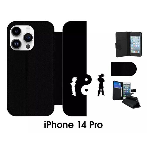 Etui À Rabat Iphone 14 Pro - Ying Yang Manga Dbz - Simili-Cuir - Noir