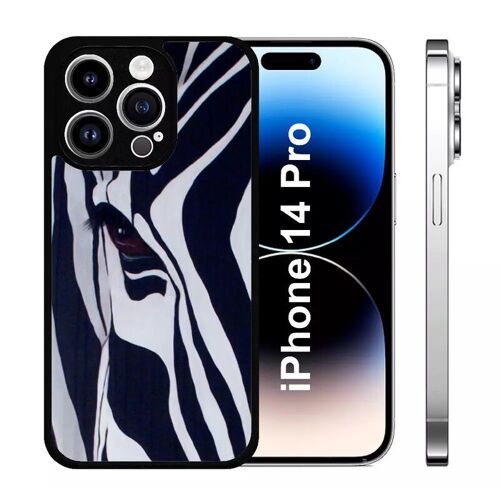Coque iphone 14 pro - motif zebre noir et blanc - silicone - noir