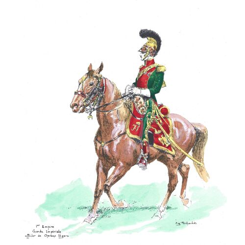 Lithographie Réhaussée De Gouache D’ Eugène Péchaubès Intitulée 1er Empire Garde Imperiale