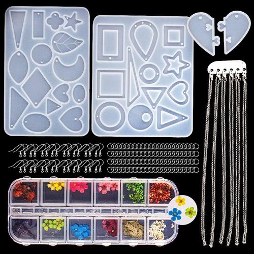 SnailGarden Lot de 252 Moules à Bijoux avec Pendentif en Résine de Silicone avec Feuille de Fleurs Séchées,Moule en Résine époxy avec Chaîne de Collier, Crochets pour Boucles d'oreilles