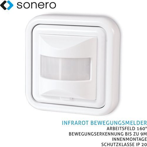 sonero IMS050 détecteur de Mouvement Infrarouge - Montage intérieur, Blanc, Classe de Protection: IP20, 160° / 9m Champ de Travail