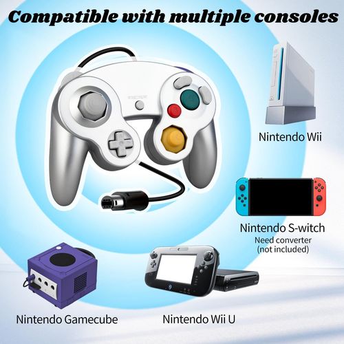 Wired Choc Classique Controller Gamepad Joystick Joypad Compatible pour Nintendo GameCube NGC Wii Console Jeux Vidéo Couleur Argenté