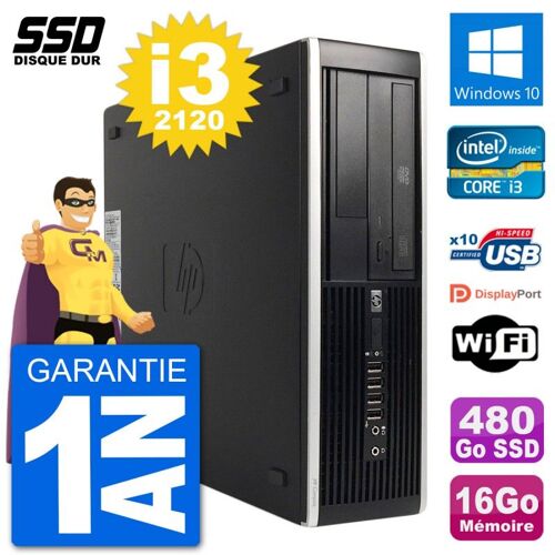 PC HP 8300 Elite SFF Intel i3-2120 RAM 16Go SSD 480Go Windows 10 Wifi
