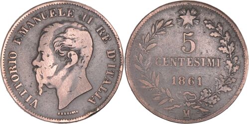 Italie - 1861 - 5 Centesimi - Milan (M) - Victor Emmanuel 1er. 10-091