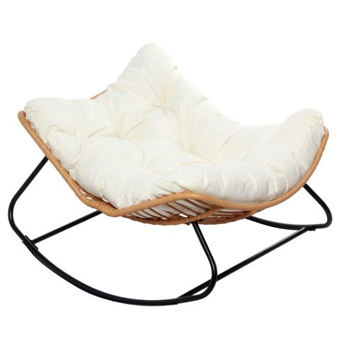Fauteuil À Bascule En Résine Tressée Coussin Beige Canggu