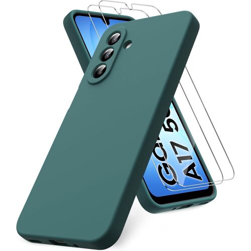 KALANKA-Coque Compatible avec Samsung Galaxy A17 4G/5G, 2 Film de Protection en Verre trempé, Housse Souple en TPU en Silicone Liquide, Housse en Caoutchouc Antichoc - Vert Nuit