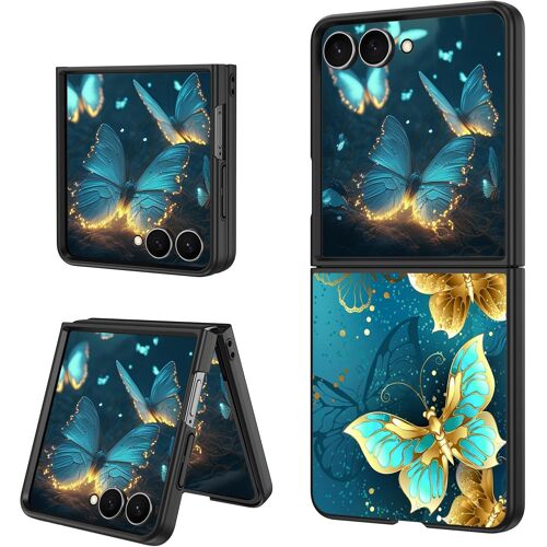 JGD-Coque pour Samsung Z Flip 7 5G, Etui Lumineuse Motif Papillon Galaxy Z Flip 7, Case Brillant Ultra-Mince Antichoc Housse de Téléphone pour Samsung Galaxy Z Flip7 6.9""- Bleu