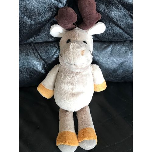 Doudou Peluche Cerf Promeco Marron Et Grise Sans L Écharpe 36cm