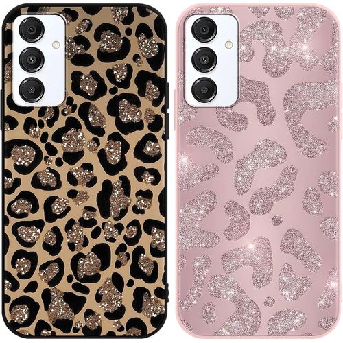 2 Pièces Coque Pour Samsung Galaxy A16 5g 6,7"", Étui Souple Tpu Aesthetic Motif Paillette Dessin Durable Fine Silicone Housse De Antichoc Anti-Rayures Cover Pour Femme Fille, Léopard