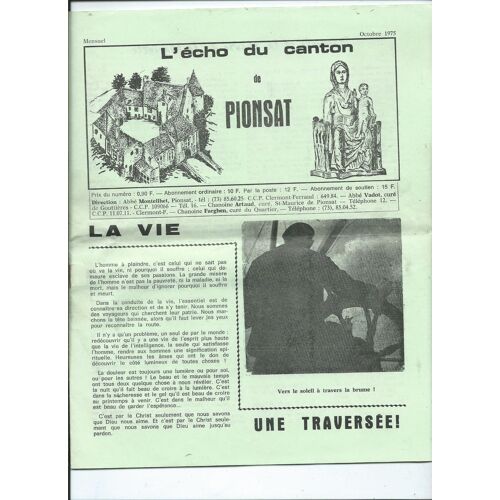 L'écho Du Canton De Pionsat Octobre 1975