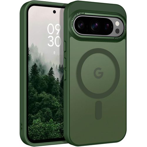 TRAHOO-Coque Magnétique pour Google Pixel 10 Pro XL 6,1 Pouces, Compatible avec MagSafe, Etui Translucide Mat Arrière Housse Fine Antichoc Case, Vert
