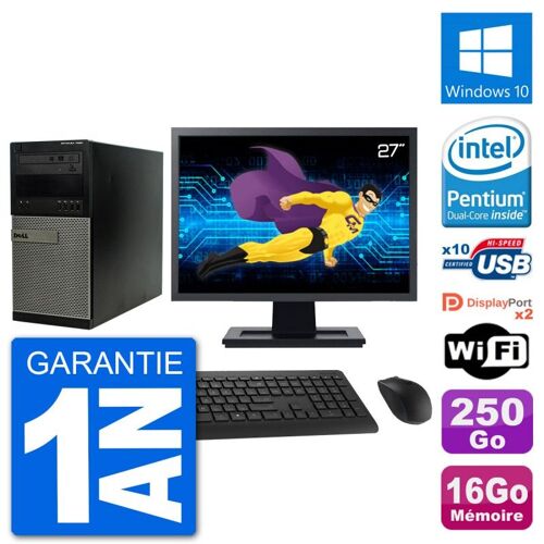 PC Tour Dell 7020 Ecran 27" Intel G3220 RAM 16Go Disque 250Go Windows 10 Wifi