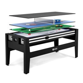Table multi jeux 4 en 1 GLADIATEUR Air Hockey, Billard, Ping Pong, Plateau - avec Accessoires - Noir
