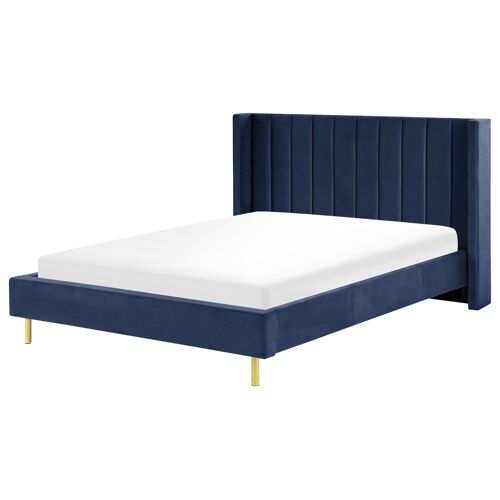 Lit double en velours bleu marine 160 x 200 cm VILLETTE