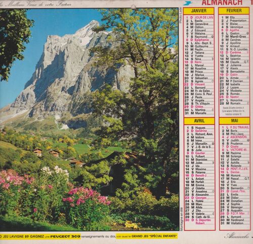 Almanach 1989 Jean Lavigne Montagne En Été / Chamois