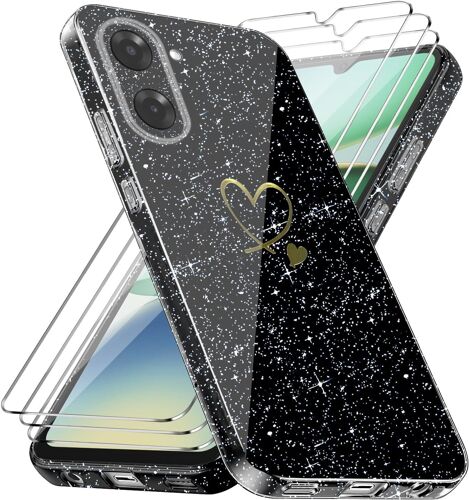 JGD-Coque Compatible avec Xiaomi Redmi A5 4G EU Version (Pas pour Global Version), 3 Pièces Protection Écran en Verre Trempé, Housse Souple et Anti-Rayures, Étui Anti Empreintes et Paillettes - Noir