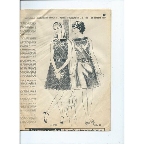 Femmes D'aujourd'hui, Supplément Patron N° 5700, Une Robe Habillée Taille 44 Du 25 Octobre 1967 N° 1173
