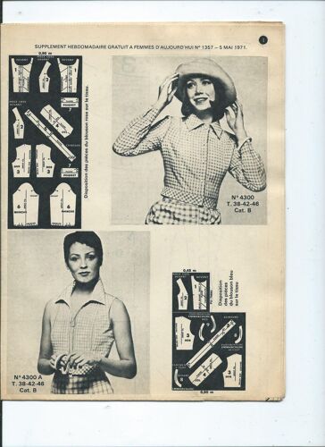 Femmes D'aujourd'hui, Supplément Patron N° 4300, Un Blouson Vichy Deux Versions Tailles 38-42-46 Du 5 Mai 1971 N° 1357