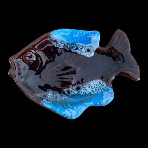 Coupelle Forme Poisson Bleu Et Marron Vallauris Bleu
