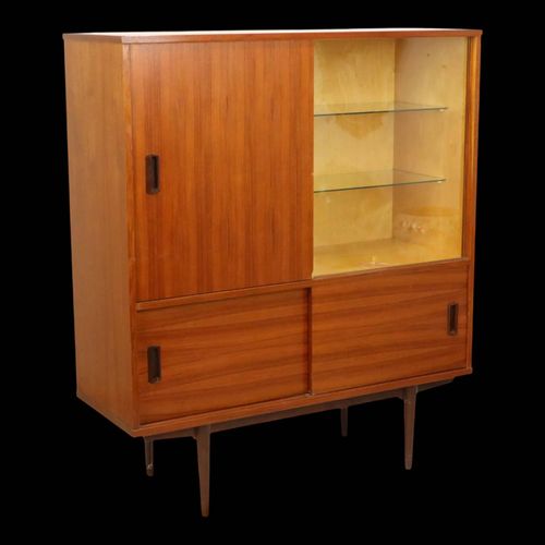 Grande Vitrine En Bois Plaqu Teck Design Annes 60 110 Cm Bois