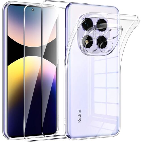 acdsgd-Coque pour Xiaomi Redmi Note 14 Pro+ Plus 5G avec 2 Pièces Verre Trempé, Ultra Transparent Silicone en Gel TPU Souple pour Redmi Note 14 Pro Plus Couqe, Antichoc Anti-Jaune Etui Bumper
