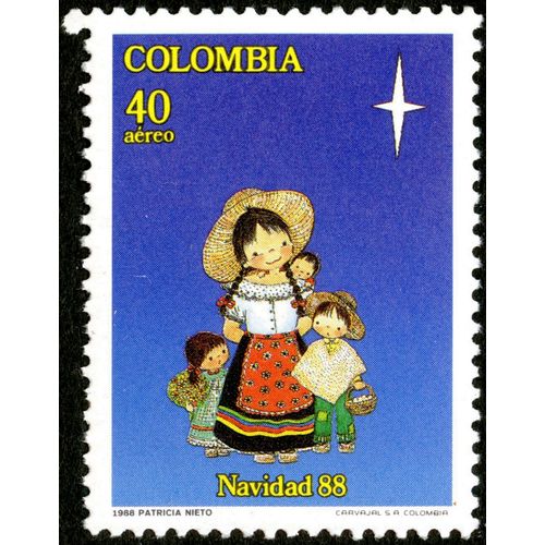 Timbre Non Oblitéré Colombia, Navidad 88, 40, Aéreo