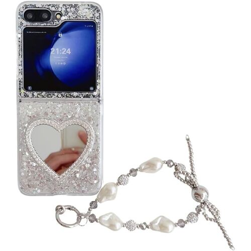 ELVORIX-Coque pour Samsung Galaxy Z Flip 6 - Joli motif de c?ur miroir - Coque de téléphone réfléchissante au laser - Avec bracelet exquis pour femmes et filles