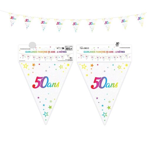 GUIRLANDE FANION 50 ANS MÉTALLIQUE MULTICOLORE