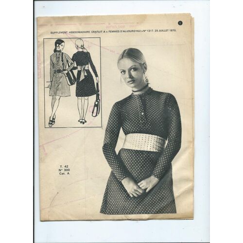 Femmes D'aujourd'hui, Supplément Patron N° 300 Une Robe Polo En Coton Fermière Taille 42 Du 29 Juillet 1970 N° 1317