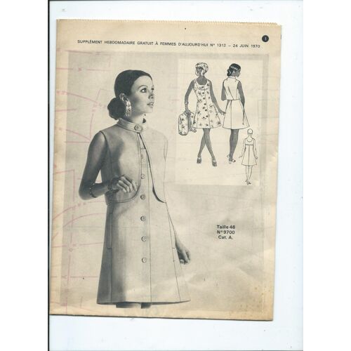 Femmes D'aujourd'hui, Supplément Patron N° 9700 Un Ensembe Ville Plage Taille 46 Du 24 Juin 1970 N° 1312
