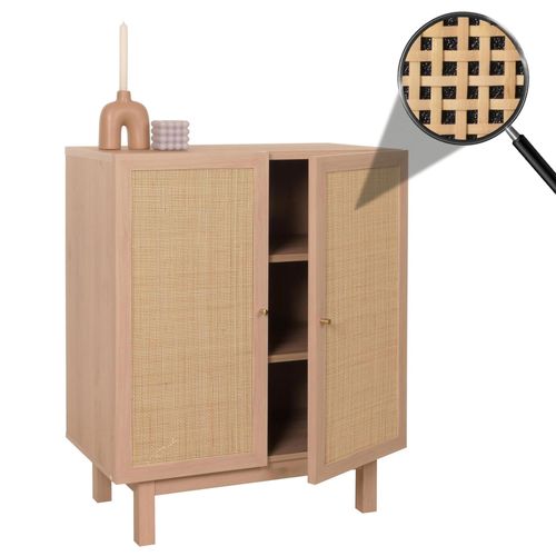 Highboard Hwc-M51, Commode Armoire Sideboard, Compartiments De Rangement, Bois Massif Mango Kubu Rattan 98x79x42cm   Naturel