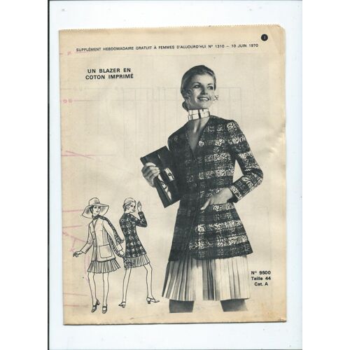 Femmes D'aujourd'hui, Supplément Patron N° 9500 Un Blazer En Coton Imprimé Taille 44 Du 10 Juin 1970 N° 1310