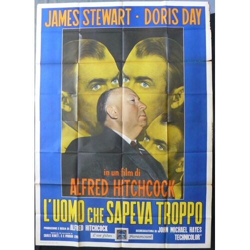 Alfred Hitchcock * L'homme Qui En Savait Trop * Film 1956 - Affiche De Cinema Ancienne De 1963 Italienne - 140x200 Cm * Doris Day ; James Stewart - Film De Suspense - Movie Poster