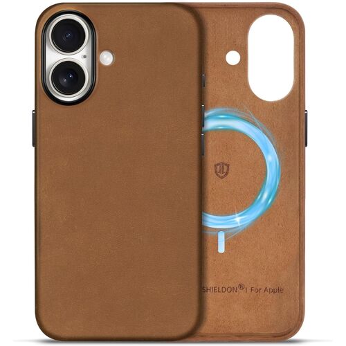 Coque Basique Magnétique Cuir Véritable pour iPhone 17 6,3 Pouces 5G 2025, Coque Standard, Étui Protection Anti-Rayures Antidérapant Recharge sans Fil - Cuir Crazy Horse Brun